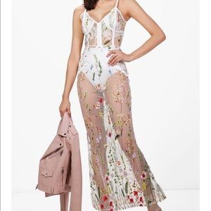 Boohoo Coachella festival sheer floral maxi dress